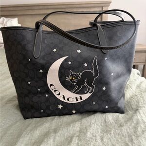 Coach Black Tote with Cat and Moon Design